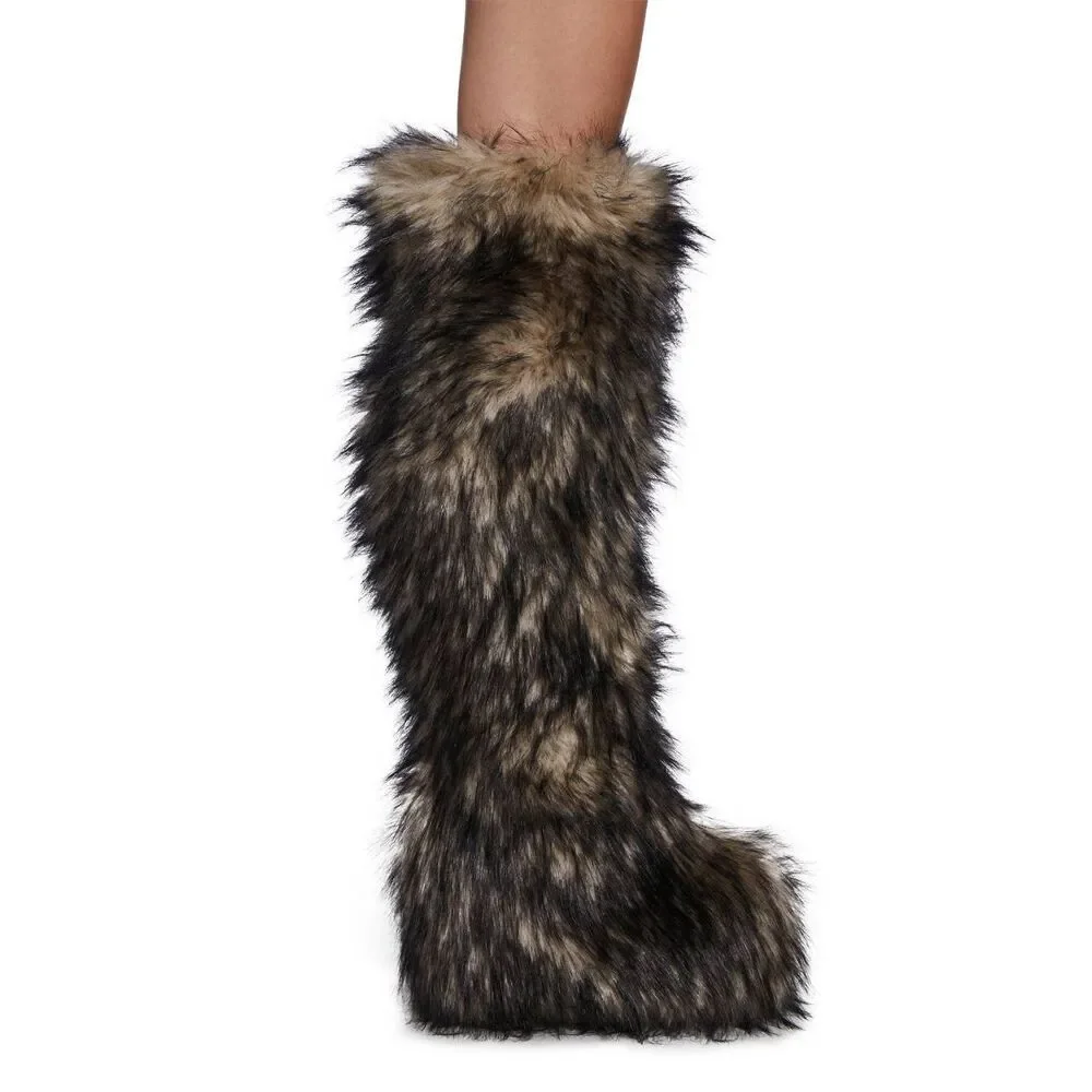 Club Exx Wild Instincts Thigh High Faux Fur Boots